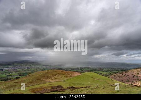 Rainstorm over the Vale of Clwyd, North Wales Stock Photo