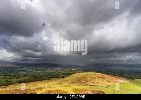Rainstorm over the Vale of Clwyd, North Wales Stock Photo