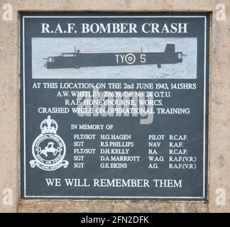 Memorial at RAF Bomber crash site near Broadway Tower in the Cotswolds. Stock Photo