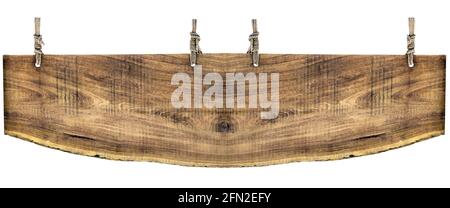 empty wooden billboard with rope isolated on white background Stock ...