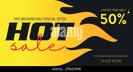 Hot Sale banner. This weekend special offer, big sale, discount up to 50 off. Vector illustration. Eps 10 Stock Vector