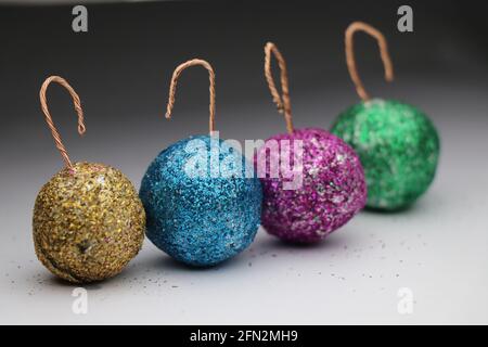 Ornaments for Christmas used in decorating Christmas trees. Homemade Decorative balls for Christmas Stock Photo