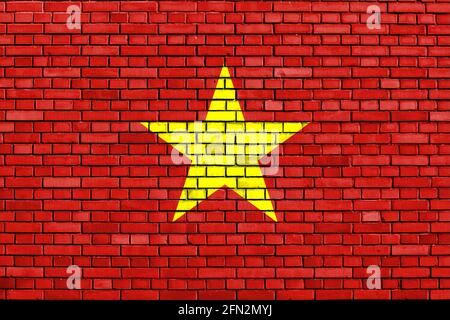 flag of Vietnam painted on brick wall Stock Photo