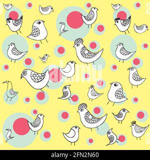 Birds seamless pattern in yellow Trending colors 2021 illumination. Vector birds hand painted. Stock Vector