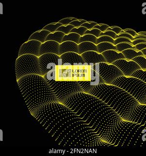 Array with Dynamic Particles. Flowing particle waves. Wavy Grid Background. 3d Abstract Vector Illustration. Stock Vector