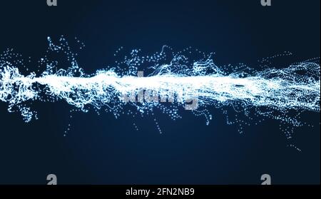 Electricity lighting effects. Array with Dynamic Particles. 3d Futuristic technology style. Abstract Background. Glowing points. Vector Illustration. Stock Vector