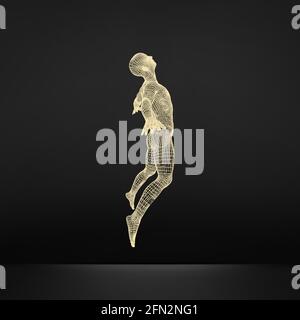 Silhouette of a Jumping Man. 3D Model of Man. Geometric Design. Polygonal Covering Skin. Human Body Wire Model. Vector Illustration. Stock Vector