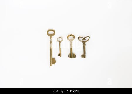 Vintage Keys Collection Isolated On White Background Stock Photo