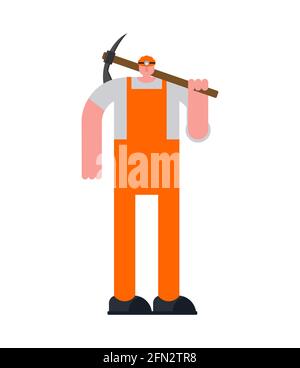 Miner with pickaxe cartoon isolated. vector illustration Stock Vector