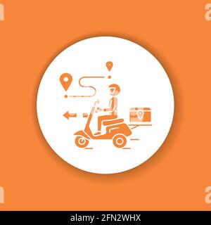 Courier delivery glyph icon. Man rides motorcycle. Express shipping. Sign for web page, app. UI UX GUI design element Stock Vector