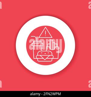 Caution junk food black glyph icon. Cause diseases gastric tract. Sign for web page, mobile app, button, logo. Vector isolated element. Stock Vector