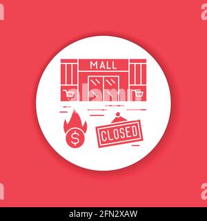 Shopping mall closing color icon. Economic risis. Collapse business. Markets plunging. Sign for web page, app. UI UX GUI design element. Editable stro Stock Vector