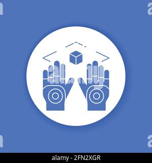 Wireless virtual reality gloves black glyph icon. Virtual reality experience. Innovative digital device. Pictogram for web page, mobile app, promo. UI Stock Vector