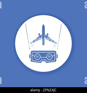 VR aviation black glyph icon. Pilot training and simulation. Smart industry. Pictogram for web page, mobile app, promo. UI UX GUI design element. Stock Vector