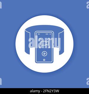 360 degree panoramic video camera in smartphone black glyph icon. Innovative technology. Pictogram for web page, mobile app, promo. UI UX GUI design e Stock Vector