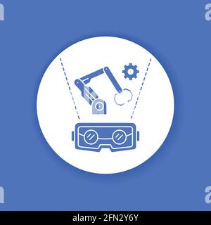 VR manufacturing black glyph icon. Cyber technology. Pictogram for web page, mobile app, promo. UI UX GUI design element. Stock Vector