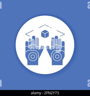 Wireless virtual reality gloves black glyph icon. Virtual reality experience. Innovative digital device. Pictogram for web page, mobile app, promo. UI Stock Vector