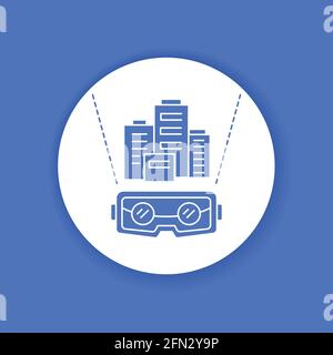 VR architecture black line icon. Virtual building development. Smart industry. Pictogram for web page, mobile app, promo Stock Vector