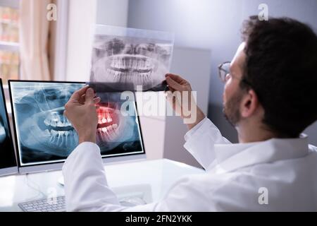 Radiologist Dentist Using X Ray Software On Desktop Computer Stock Photo