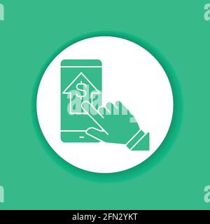 Mobile banking black glyph icon. Web paying, financial transaction. Pictogram for web page, mobile app, promo. UI UX GUI design element Stock Vector