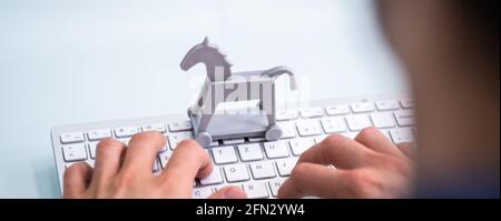 Trojan Horse Computer Virus Crime Attack. Cyber Technology Stock Photo