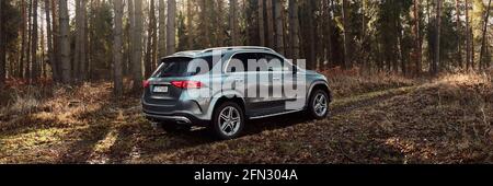 Orzesze/Poland - 01.12.2020: Luxury Mercedes GLE with 4x4 drive on off-road in the forest. V6 engine, 367 hp. Stock Photo