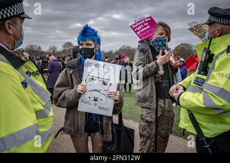 Kill The Bill Protest. Thousands of protesters gather in Hyde Park to demonstrate against a proposed ‘anti-protest’ policing crime bill. London, UK Stock Photo