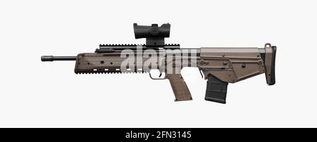 A modern automatic bullpup carbine with a telescopic sight. Weapons for defense and attack. Arming the police, special units and the army. Isolate on Stock Photo
