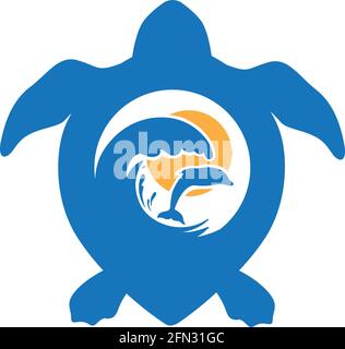 sea waves inside turtle shell, vector Stock Vector
