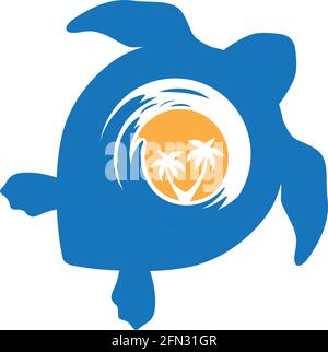 sea waves inside turtle shell, vector Stock Vector