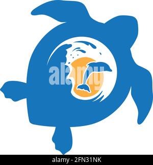 sea waves inside turtle shell, vector Stock Vector