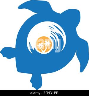 sea waves inside turtle shell, vector Stock Vector