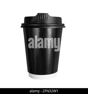 Black paper coffee cup to go isolated on a white background. Stock Photo
