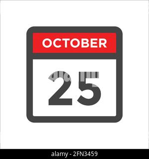 October 25 calendar icon - day of month Stock Vector