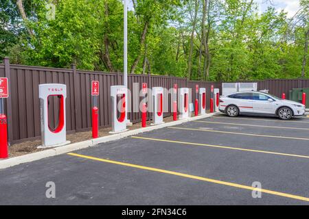 Outdoor Tesla charging stations Stock Photo