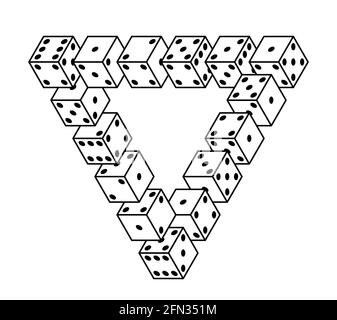 Illustration of abstract impossible Penrose triangle from dice cubes Stock Vector