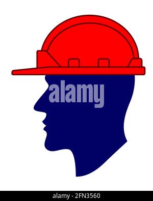 Illustration of a protective hard helmet on the silhouette of a human head Stock Vector