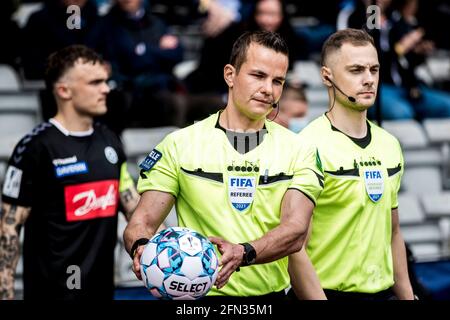 Aarhus, Denmark. 13th May, 2021. Referee Morten Krogh enters the pitch for the Danish Sydbank Cup final between Randers FC and Soenderjyske at Ceres Park in Aarhus. (Photo Credit: Gonzales Photo/Alamy Live News Stock Photo