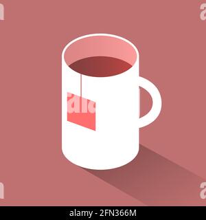 A mug of tea with a bag. Hot drink. Vector isometric illustration Stock Vector