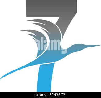 Number 7 logo with pelican bird icon design vector Stock Vector