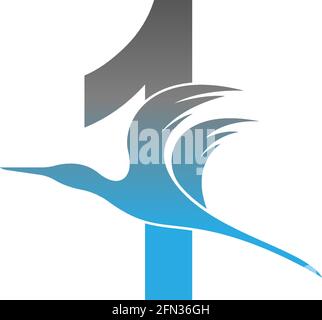 Number 1 logo with pelican bird icon design vector Stock Vector