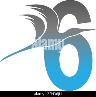 Number 6 logo with pelican bird icon design vector Stock Vector