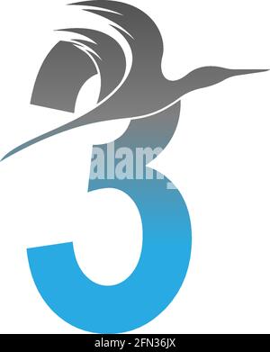 Number 3 logo with pelican bird icon design vector Stock Vector