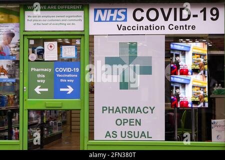 London, UK. 13th May, 2021. A pharmacy in London offering Covid-19 vaccine. Credit: Dinendra Haria/SOPA Images/ZUMA Wire/Alamy Live News Stock Photo