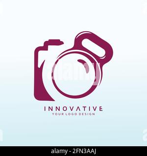 camera photography logo with dumbbell icon Stock Vector