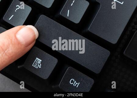 Business Lady Pointer Pressing Keybord Keys, Hand Touching Console Buttons, Gentle Man Finger Showing Click Here, Start Messeging Update Stock Photo