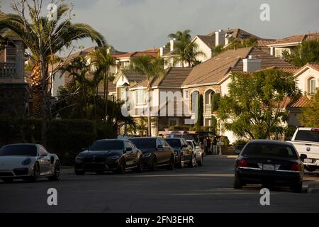 Yorba Linda, California, USA - December 12, 2020: The sun sets on an affluent neighborhood in Yorba Linda. Stock Photo