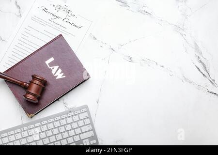 Composition with judge's gavel on light background Stock Photo