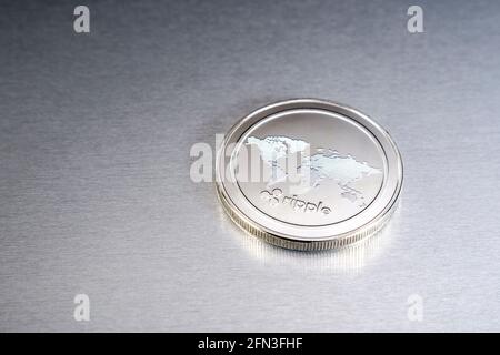 Cryptocurrency Ripple XRP token coin Stock Photo