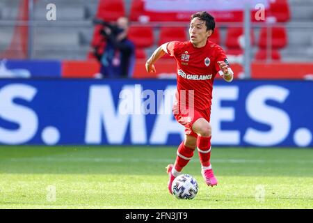 ANTWERP, BELGIUM - MAY 13: Koji Miyoshi of Royal Antwerp during the Jupiler Pro League match between Royal Antwerp FC and Club Brugge at Bosuilstadion Stock Photo